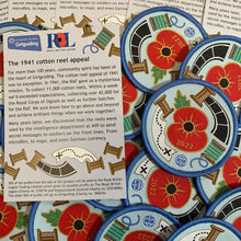 Load image into Gallery viewer, Remembrance Poppy woven badge and info card 2022