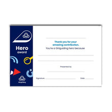 Load image into Gallery viewer, Hero Award metal badge and certificate

